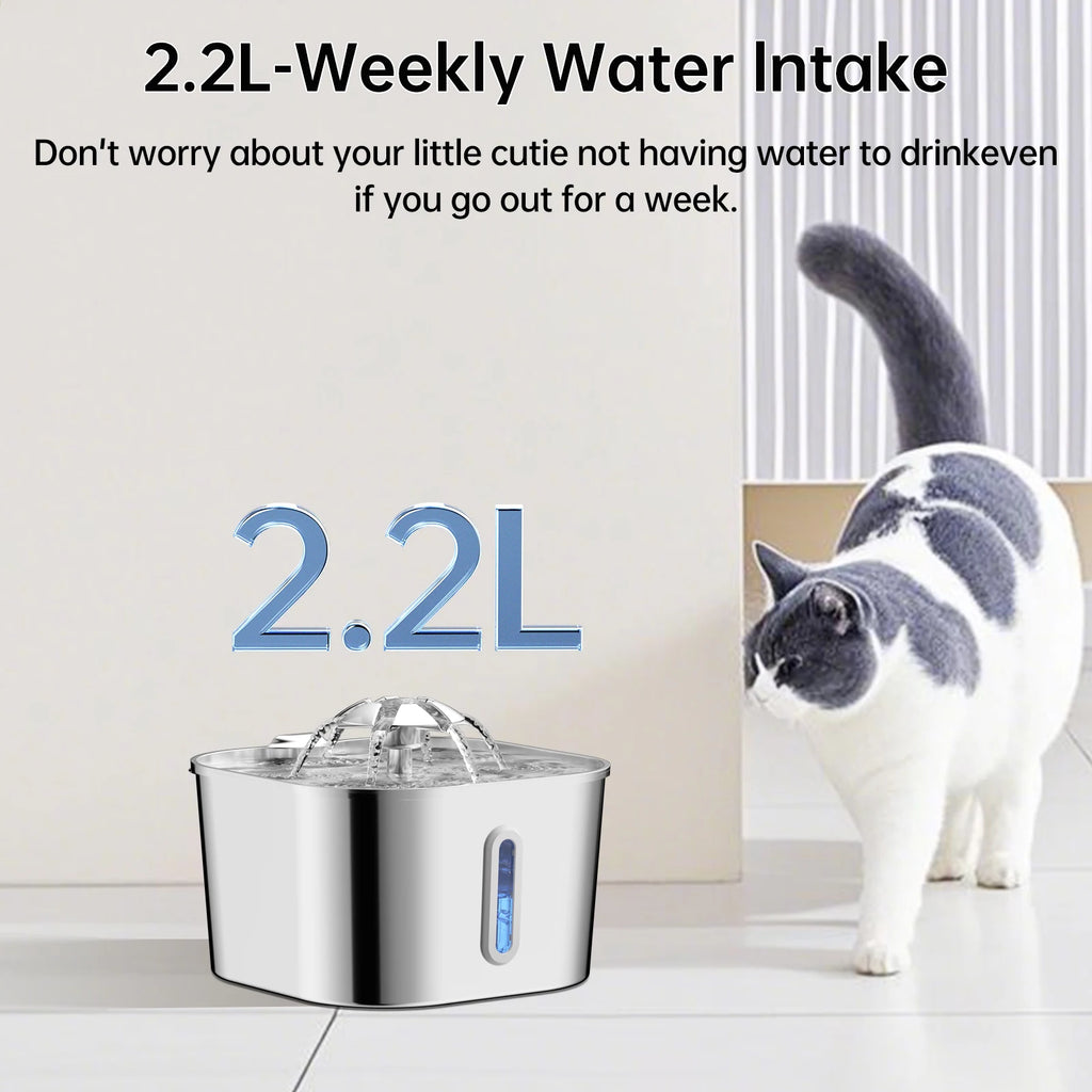 Fântână Automată de Apă 2.2L din Inox pentru Animale - imaginea 3