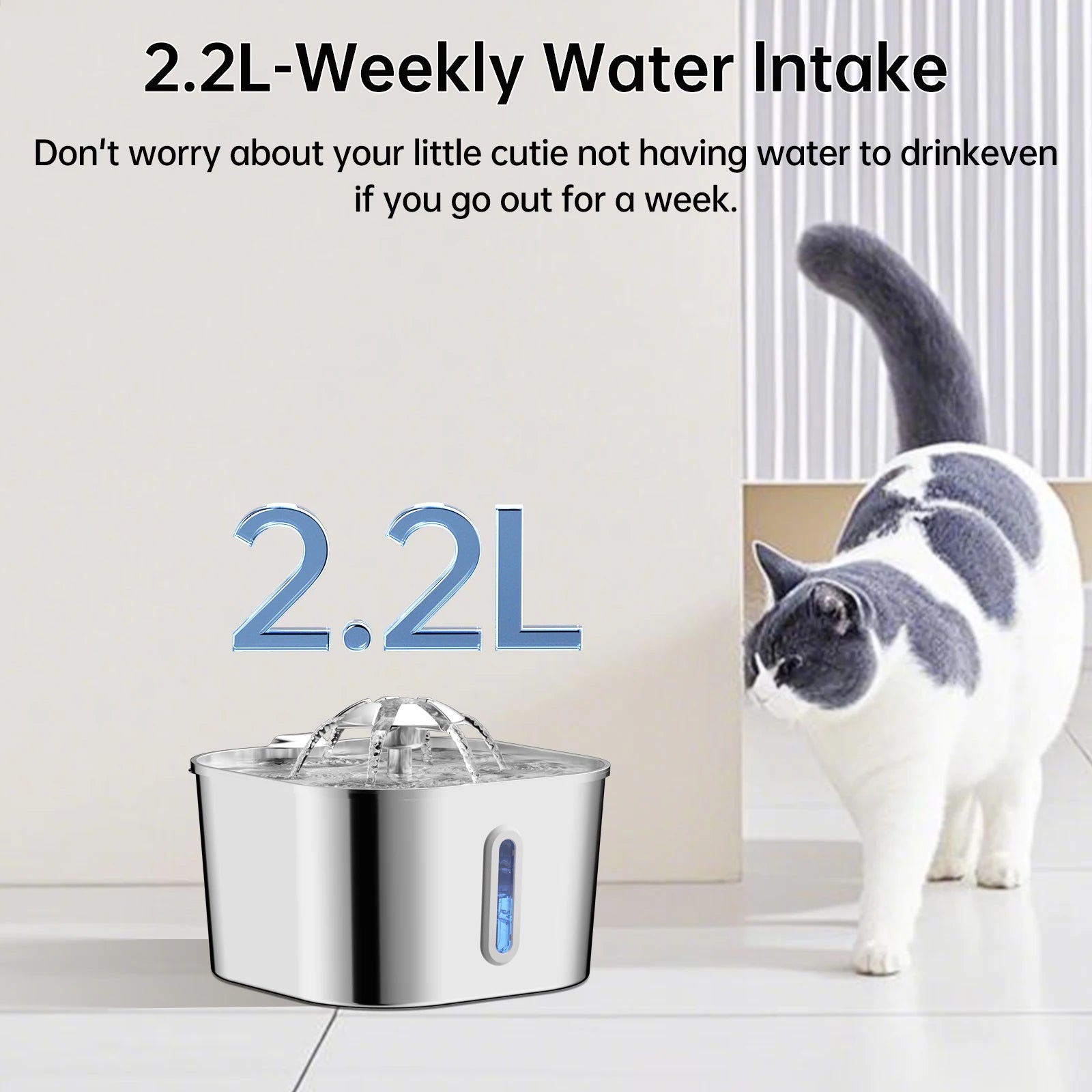 Fântână Automată de Apă 2.2L din Inox pentru Animale - imaginea 3