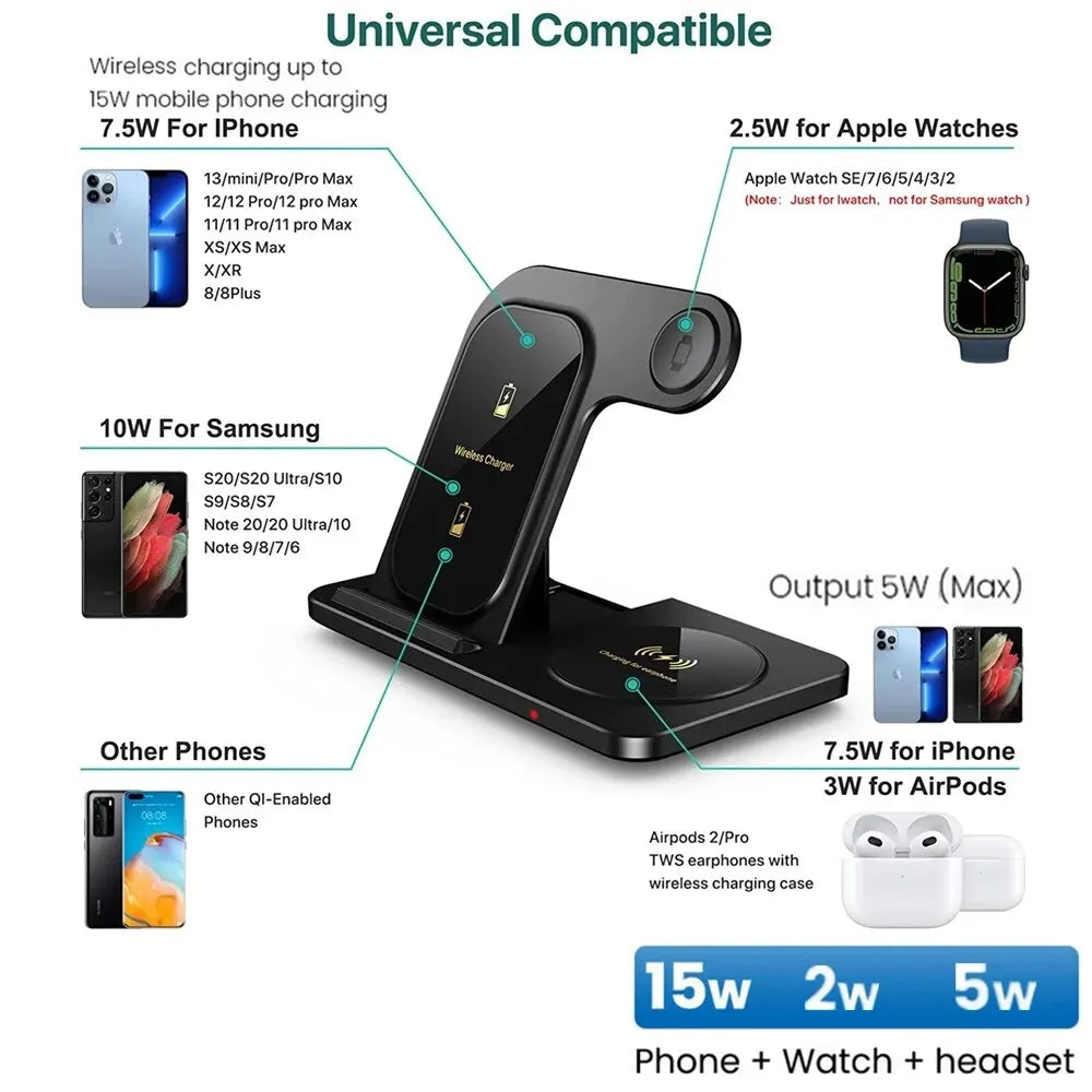 Stație de Încărcare Wireless 3-în-1 Pliabilă - imaginea 2