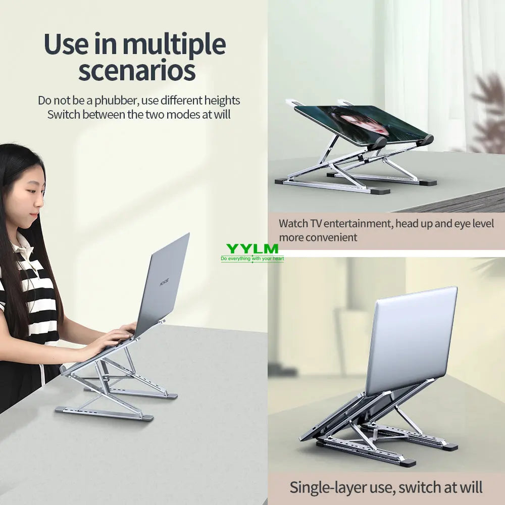Suport Laptop Pliabil din Aluminiu, Reglabil și Ventilat
