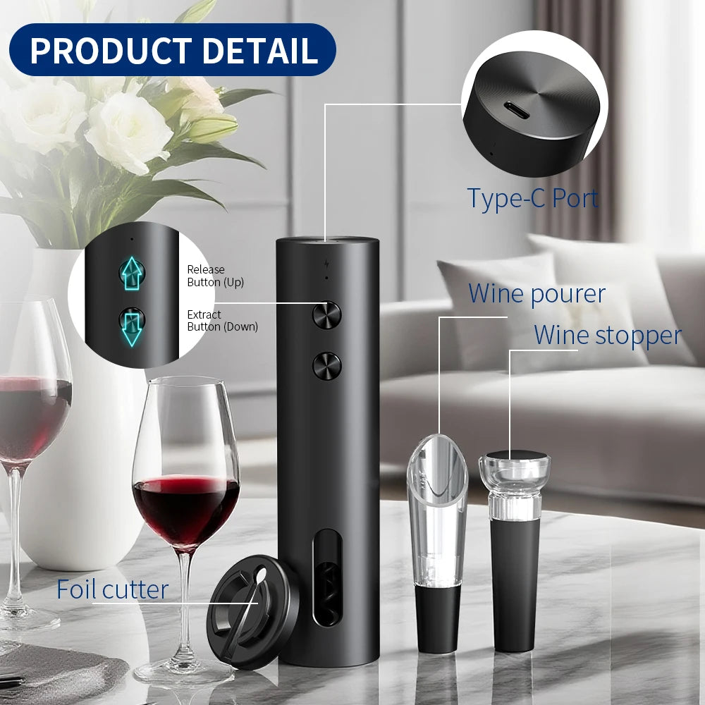 Deschizător Electric de Vin Automat cu Tăietor de Folie